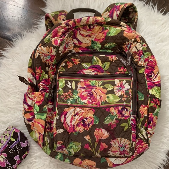 Vera Bradley backpack + bonus zipper coin pouch pre-loved condition English Rose - Picture 2 of 11